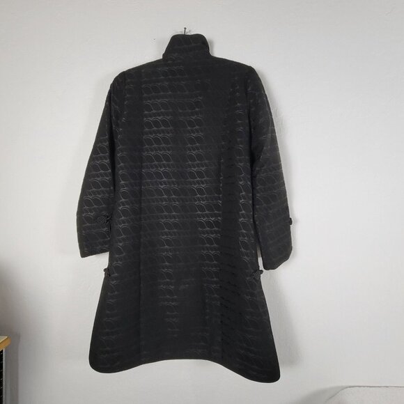 Kenki Womens Black Jacquard Coat Jacket Size Medium Asian-Inspired Frog Button - Picture 2 of 6